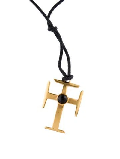 Pre-owned Robert Lee Morris Resin Cross Pendant Necklace, 16" In Black