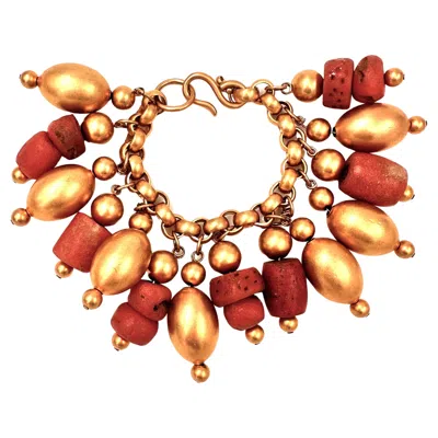 Pre-owned Robert Lee Morris Runway Collection Large Gold Charm Bracelet For Donna Karan In Multi