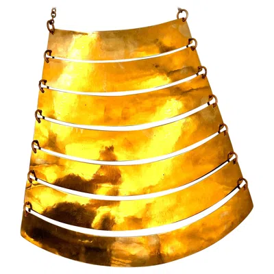 Pre-owned Robert Lee Morris Slatted Brass Body Armor Bib Necklace In Multi