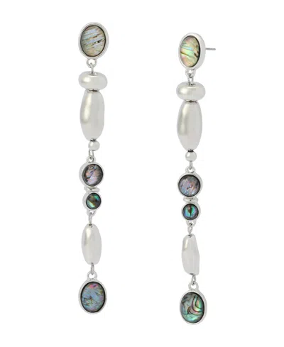 Robert Lee Morris Soho Abalone Beaded Linear Earrings In Brown