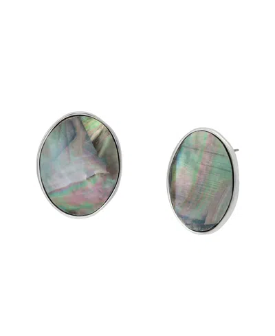 Robert Lee Morris Soho Black Lip Imitation Pearl Oval Button Earrings In Black Lip,silver