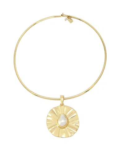 Robert Lee Morris Soho Faux Cultivated Pearl Textured Coin Pendant Wire Necklace