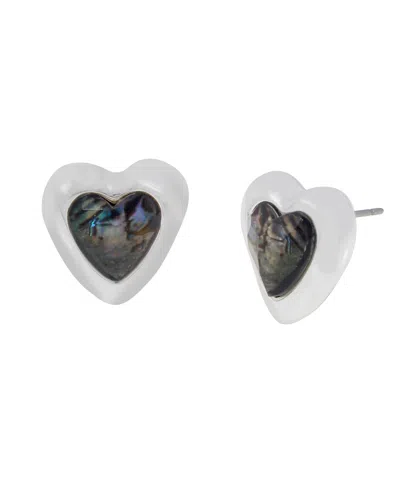 Robert Lee Morris Soho Faux Stone Abalone Gem Heart Stud Earrings In Metallic