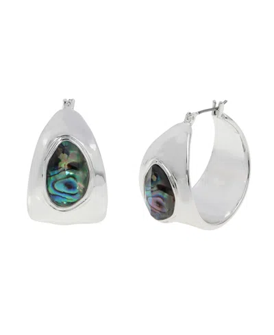 Robert Lee Morris Soho Faux Stone Abalone Gem Hoop Earrings In Abalone,silver