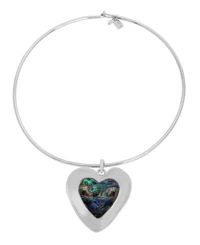 Robert Lee Morris Soho Faux Stone Heart Gem Pendant Wire Necklace In Abalone,silver