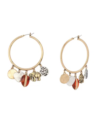 Robert Lee Morris Soho Faux Stone Heirloom Charms Hoop Earrings In Gold