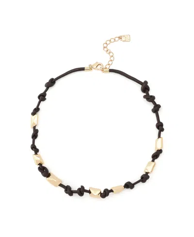 Robert Lee Morris Soho Gold Heirloom Charms Pyramid Woven Collar Necklace In Black