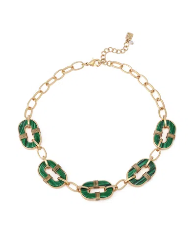 Robert Lee Morris Soho Malachite Link Reversible Bib Necklace In Multi