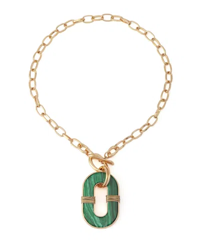 Robert Lee Morris Soho Malachite Link Reversible Pendant Necklace In Multi