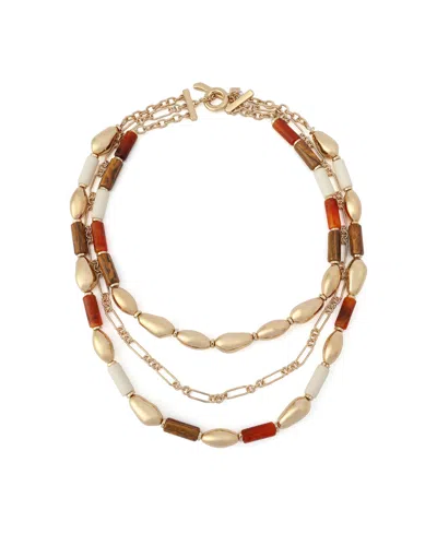Robert Lee Morris Soho Mixed Stone Molten Beaded Layered Necklace In Gold