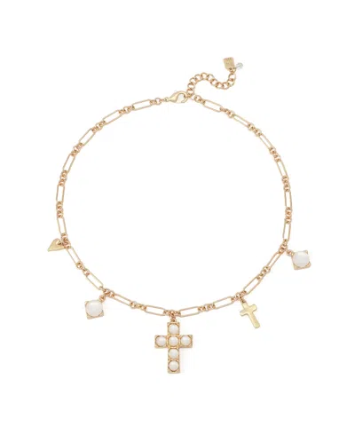 Robert Lee Morris Soho Mother Of Pearl Cross Bib Necklace In Gold