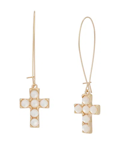 Robert Lee Morris Soho Mother Of Pearl Cross Dangle Earrings In Gold