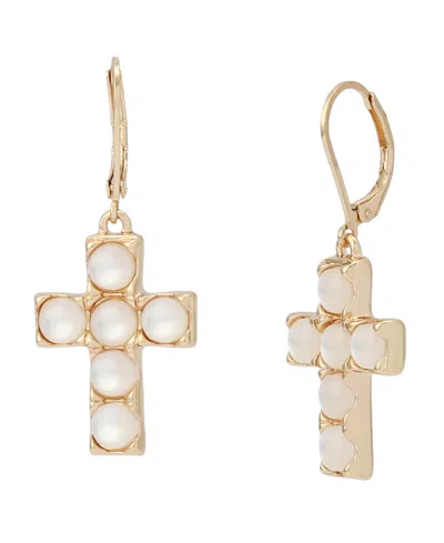 Robert Lee Morris Soho Mother Of Pearl Cross Drop Earrings In Gold