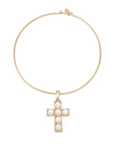 Robert Lee Morris Soho Mother Of Pearl Cross Pendant Wire Necklace In Gold