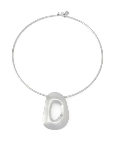Robert Lee Morris Soho Rhodium Sculpted Link Pendant Wire Collar Necklace In Silver