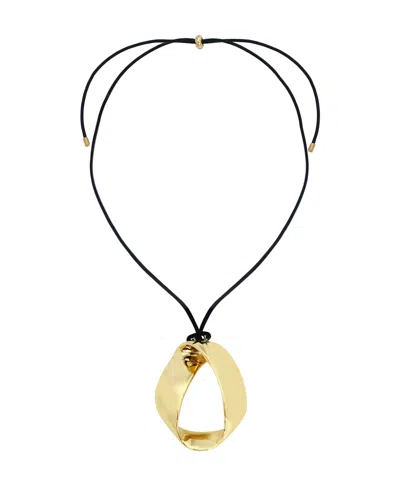 Robert Lee Morris Soho Sculptural Pendant Leather Slider Necklace In Gold