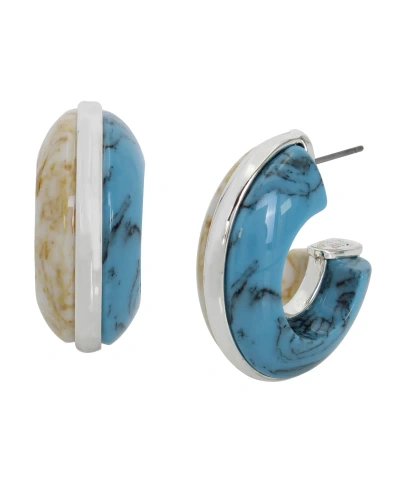 Robert Lee Morris Soho Semi-precious Mixed Stone Chunky Hoop Earrings In Multi,silver