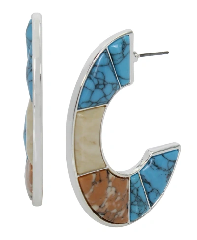 Robert Lee Morris Soho Semi-precious Mixed Stone Hoop Earrings In Multi,silver