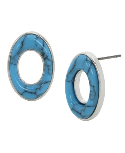 Robert Lee Morris Soho Semi-precious Turquoise Oval Stud Earrings In Turquoise,silver