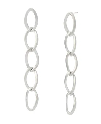 Robert Lee Morris Soho Silver Oval Link Linear Earrings In Brown