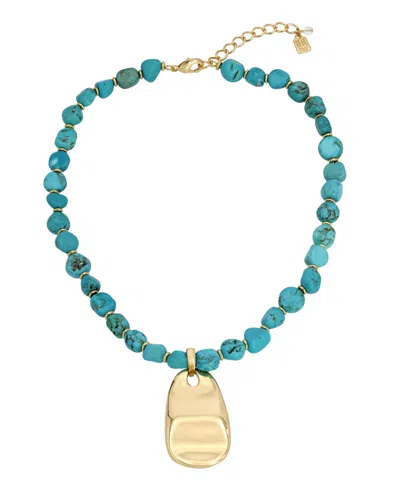 Robert Lee Morris Soho Turquoise Beaded Petal Pendant Necklace