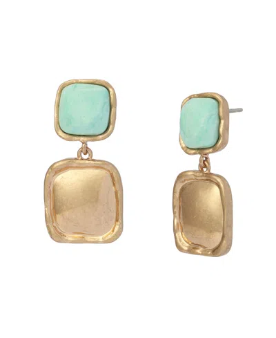 Robert Lee Morris Soho Turquoise Stone Double Drop Earrings In Gold