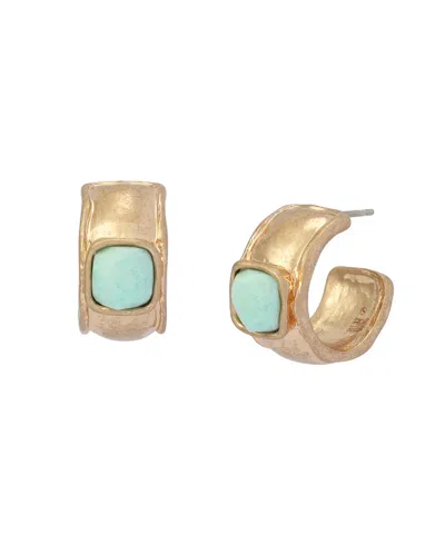 Robert Lee Morris Soho Turquoise Stone Huggie Earrings In Gold