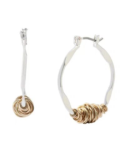 Robert Lee Morris Soho Two Tone Small Wire Wrapped Sculpted Hoop Earrings In Metallic