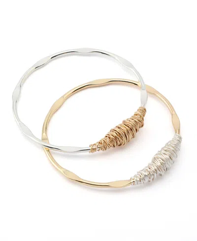 Robert Lee Morris Soho Two Tone Wire Wrapped Sculpted Bangle Bracelet Set In Gold
