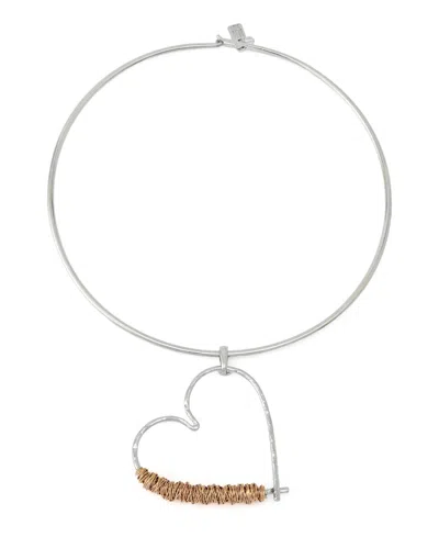 Robert Lee Morris Soho Two-tone Heart Pendant Wire Necklace In Metallic