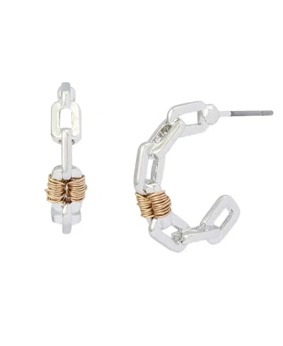 Robert Lee Morris Soho Two-tone Paper Clip Frozen Chain Hoop Earrings In Metallic