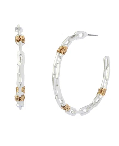 Robert Lee Morris Soho Two-tone Paper Clip Frozen Chain Large Hoop Earrings In Metallic