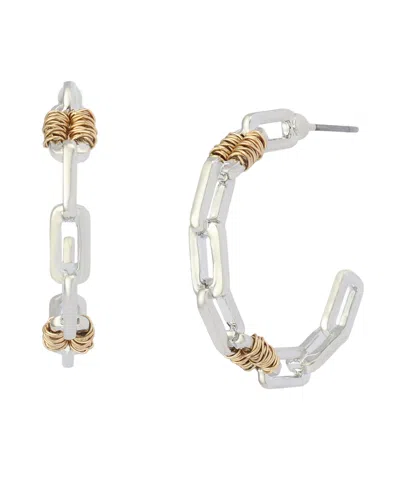 Robert Lee Morris Soho Two-tone Paper Clip Frozen Chain Medium Hoop Earrings In Metallic