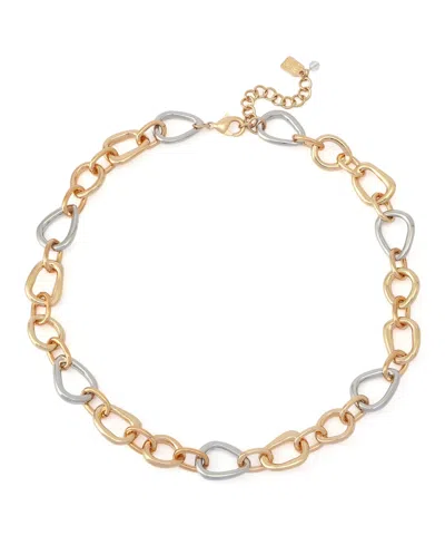Robert Lee Morris Soho Two-tone Sculpted Link Collar Necklace In Gold