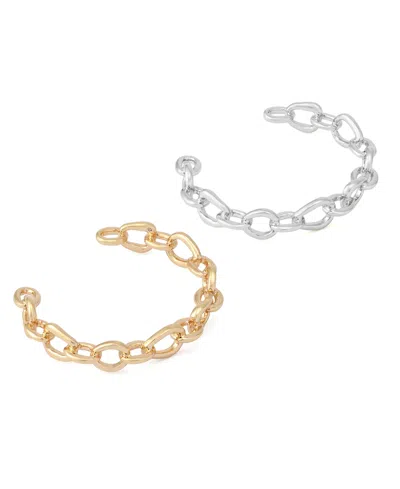 Robert Lee Morris Soho Two-tone Sculpted Link Cuff Bracelet Set In Gold