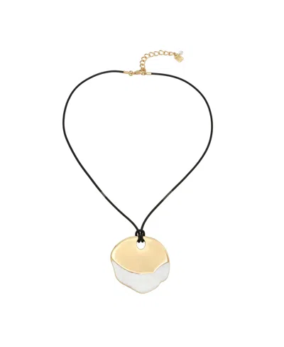 Robert Lee Morris Soho White Molten Patina Pendant Leather Necklace In White,gold