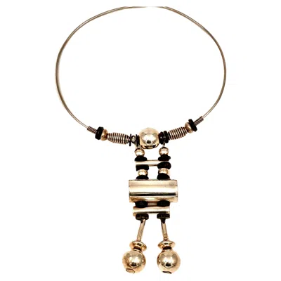 Pre-owned Robert Lee Morris Sterling Silver Percussion Pectoral On Wire Necklace In Multi