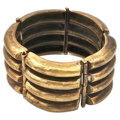 Pre-owned Robert Lee Morris Wabi Sabi Tire Track Brass Hinged Bracelet In Multi