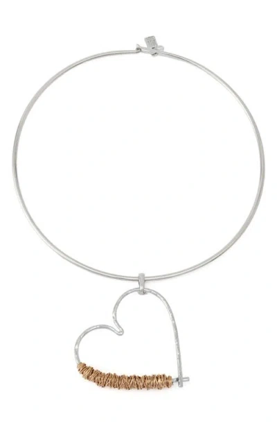 Robert Lee Morris Wire Wrap Heart Pendant Collar Necklace In Metallic