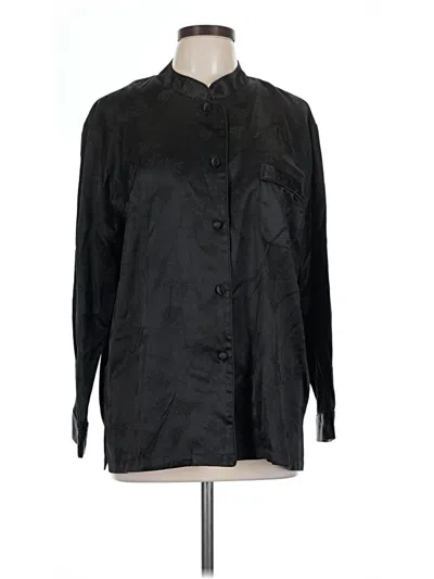 Pre-owned Robert Louis Long Sleeve Silk Top Black Collared Neckline Tops