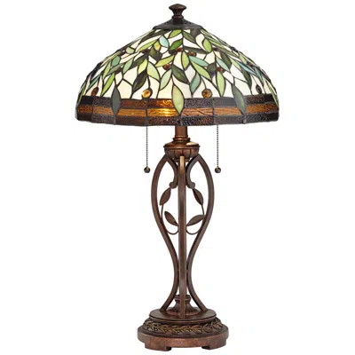Robert Louis Tiffany Blossoming Leaf Vine 26" Bronze Tiffany Lamp With Table Top Dimmer
