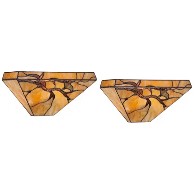 Robert Louis Tiffany Budding Branch 14" Wide Tiffany-style Glass Wall Sconce Set Of 2