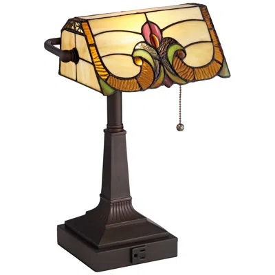Robert Louis Tiffany Fleura 17" Art Glass Banker Desk Lamp With Outlet