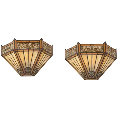 Robert Louis Tiffany Stratford 7 1/2"h Art Glass Wall Sconce Set Of 2