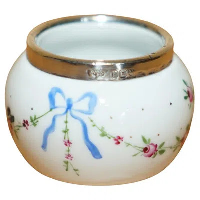 Pre-owned Robert Pringle & Sons Minature Robert Pringle Antique Porcelain Trinket Pot With Sterling Silver Trim