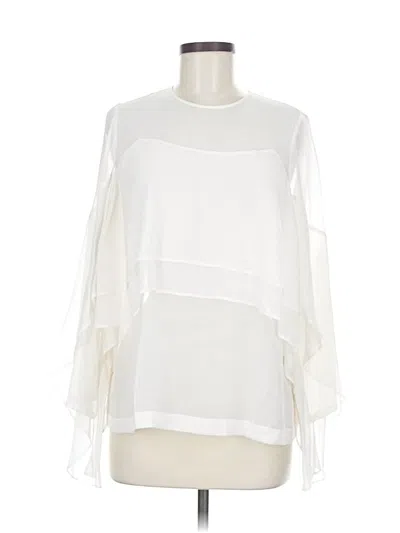 Pre-owned Robert Rodriguez 3/4 Sleeve Silk Top Ivory Cold Shoulder Neckline Tops In White