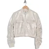 Robert Rodriguez Glossy Bomber Jacket In Cream/silver Suede