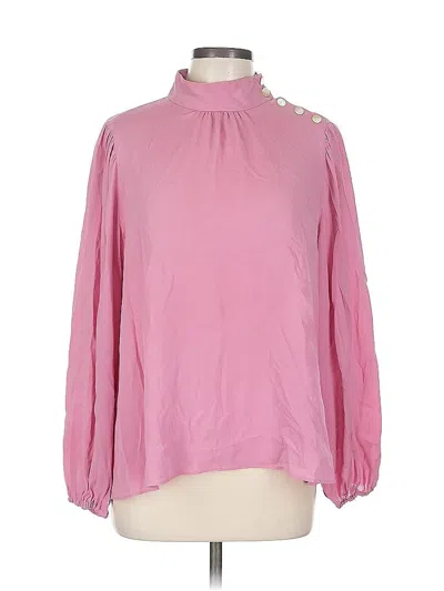 Pre-owned Robert Rodriguez Long Sleeve Silk Top Pink Mock Neckline Tops