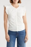 Robert Rodriguez Manon Shirred Ruffle Sleeve Top In White