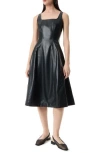 Robert Rodriguez Nova Square Neck Faux Leather Midi Dress In Black